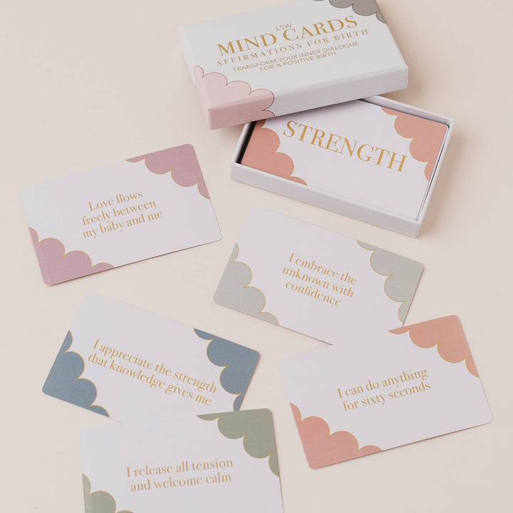 Set of affirmation cards with motivational phrases on a light background
