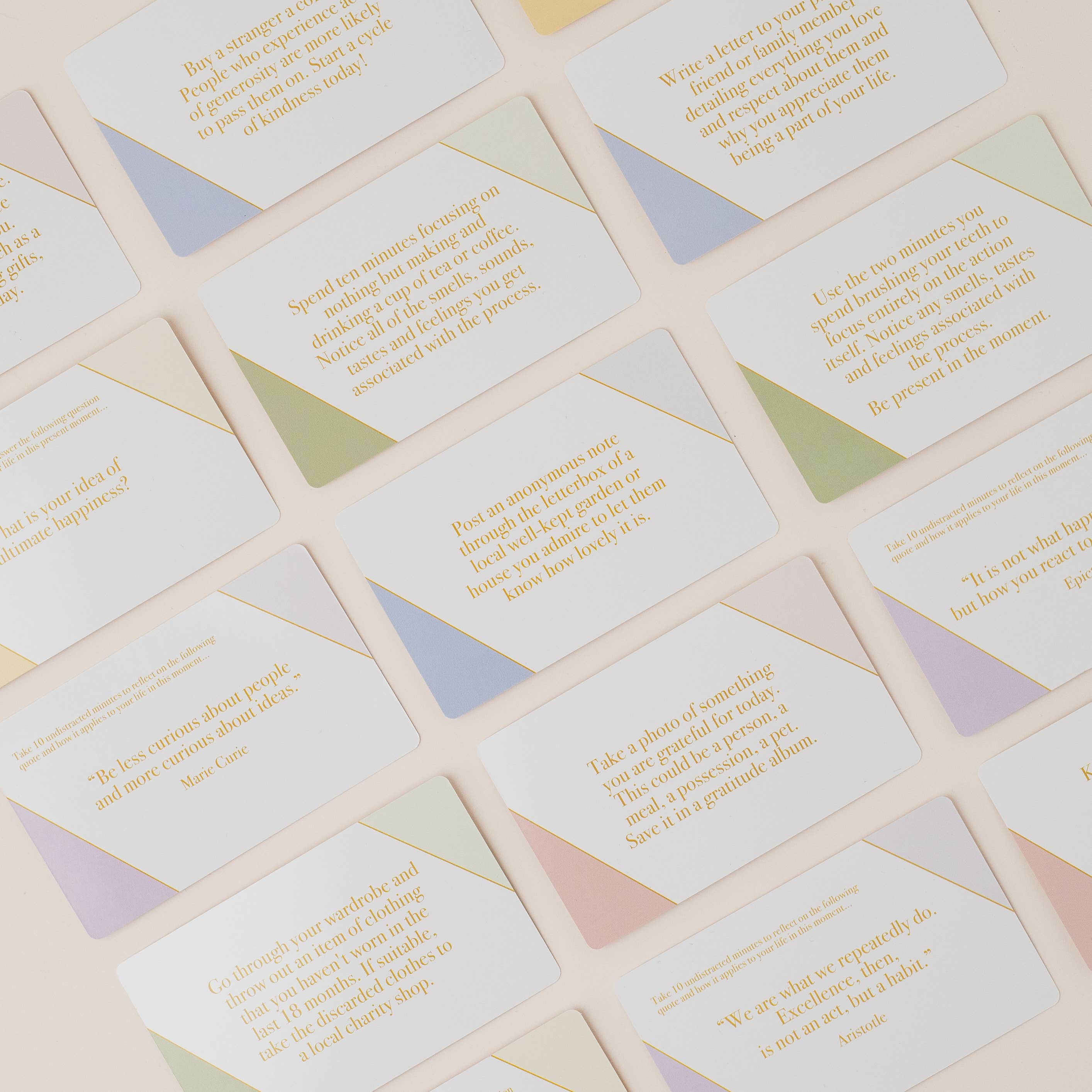 examples of text on mindcards on a beige background