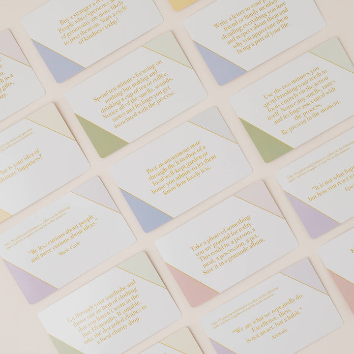 examples of text on mindcards on a beige background
