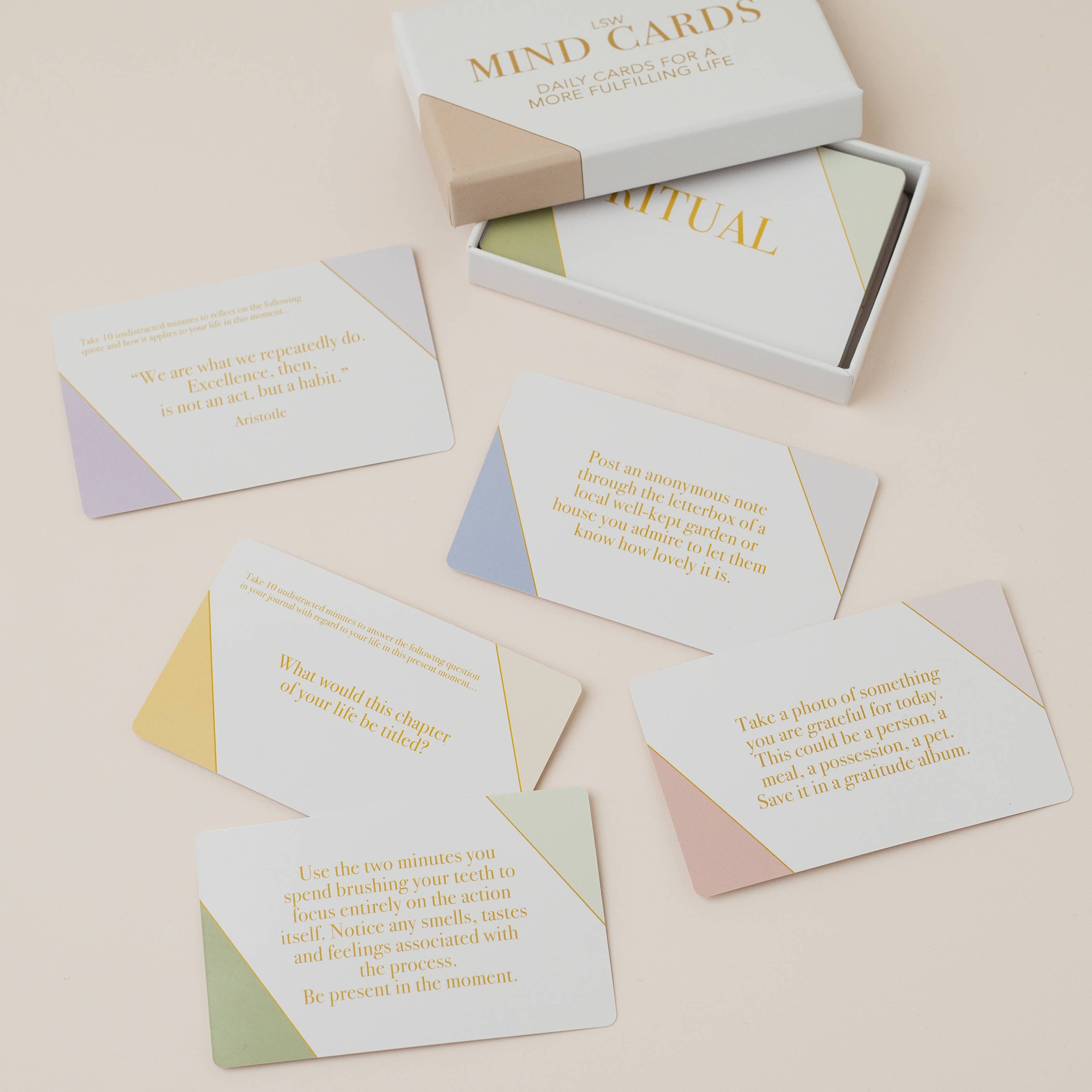 Set of mind cards with text on a beige background 