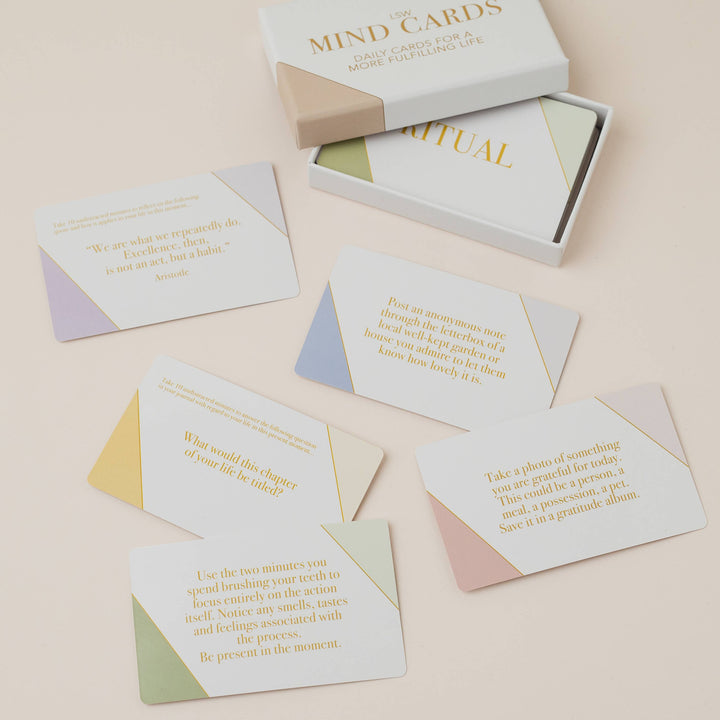 Set of mind cards with text on a beige background 