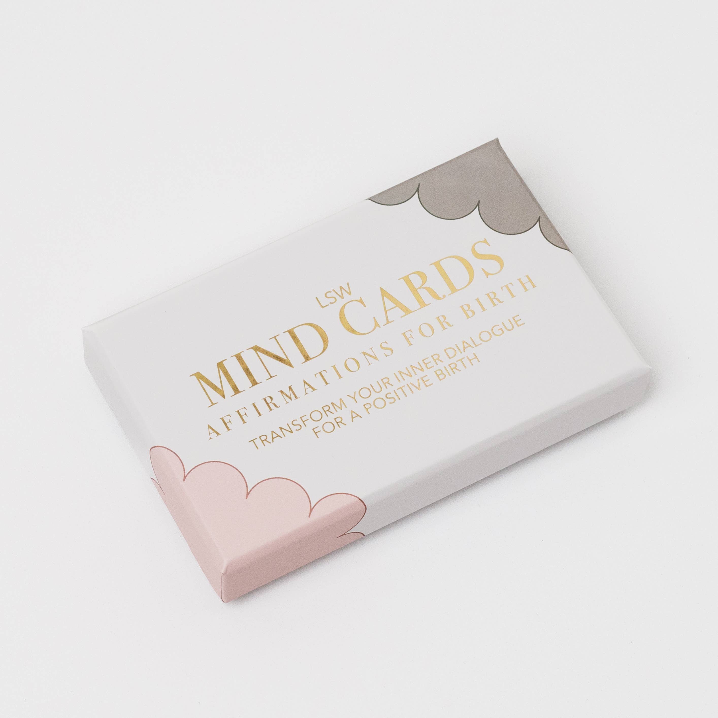 Packaging of Mind Cards Affirmations for Birth on a white background
