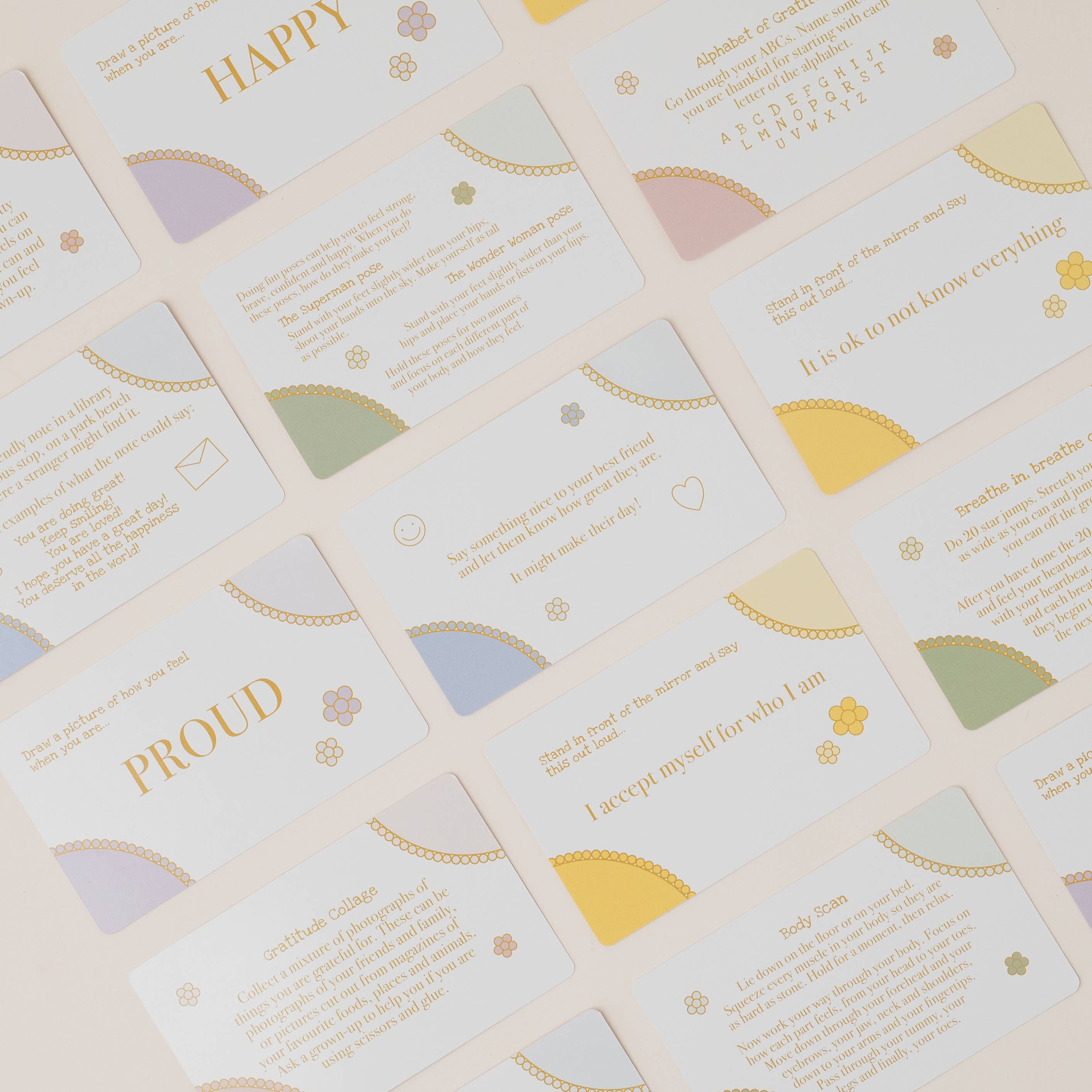 Grid of motivational cards with inspirational quotes and colorful half-circle designs.