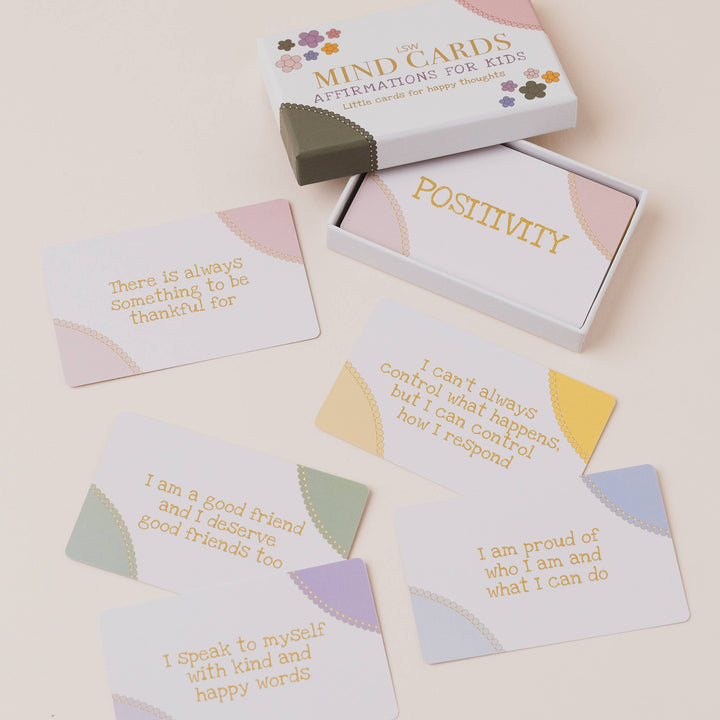 Mind cards for kids with affirmations on a light background