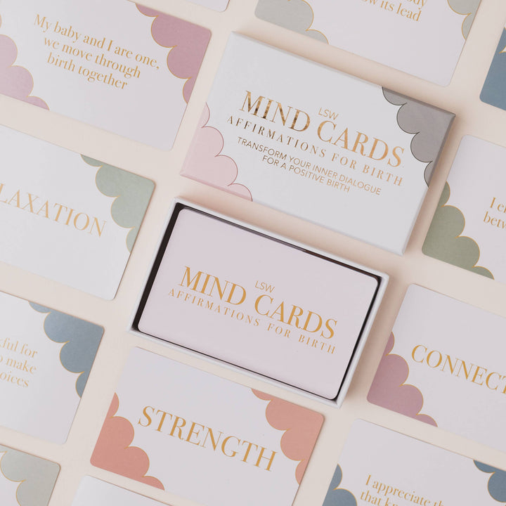 Set of 'MIND CARDS' with various affirmations on a light background