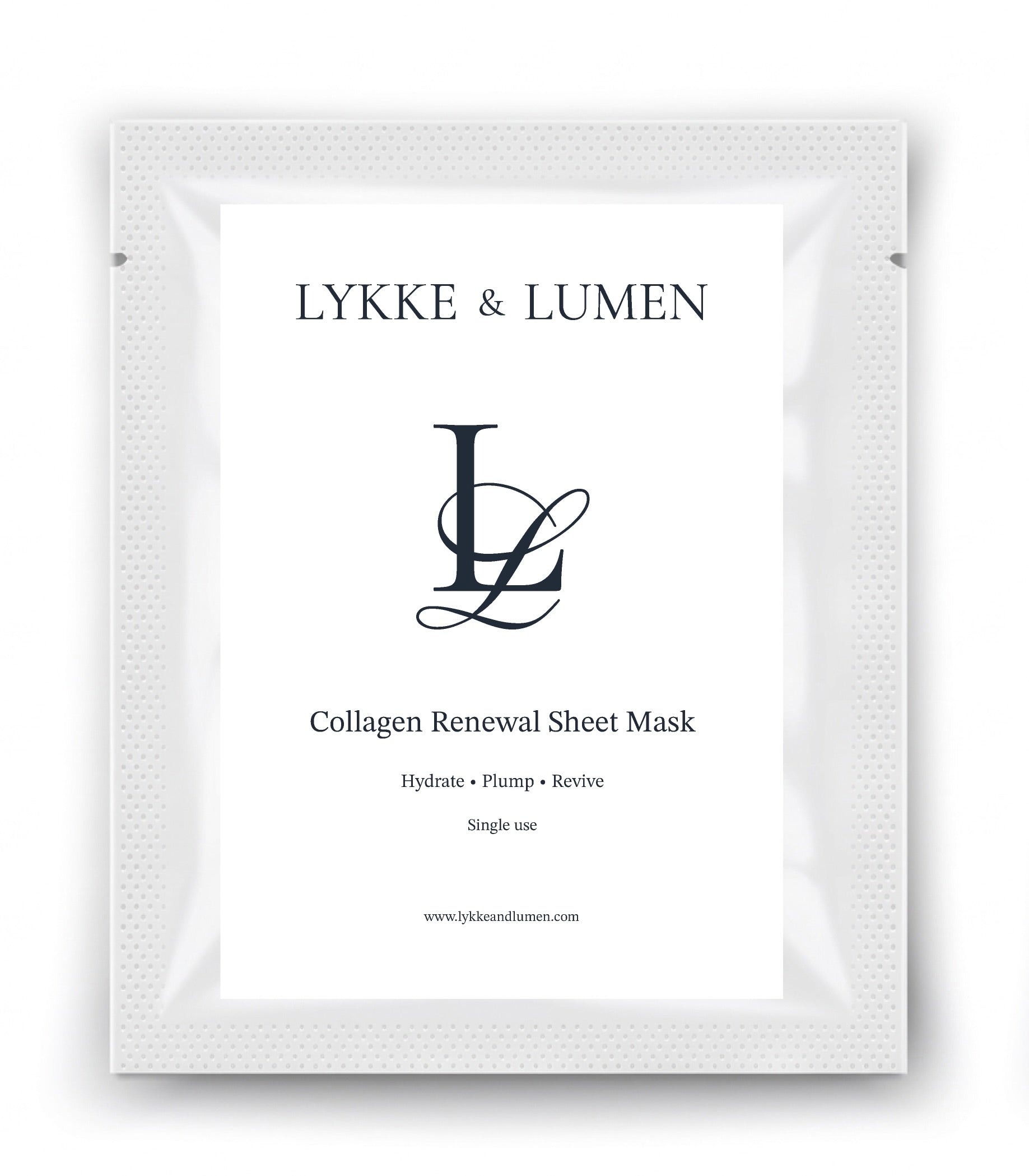LYKKE & LUMEN collagen renewal sheet mask packaging on a white background