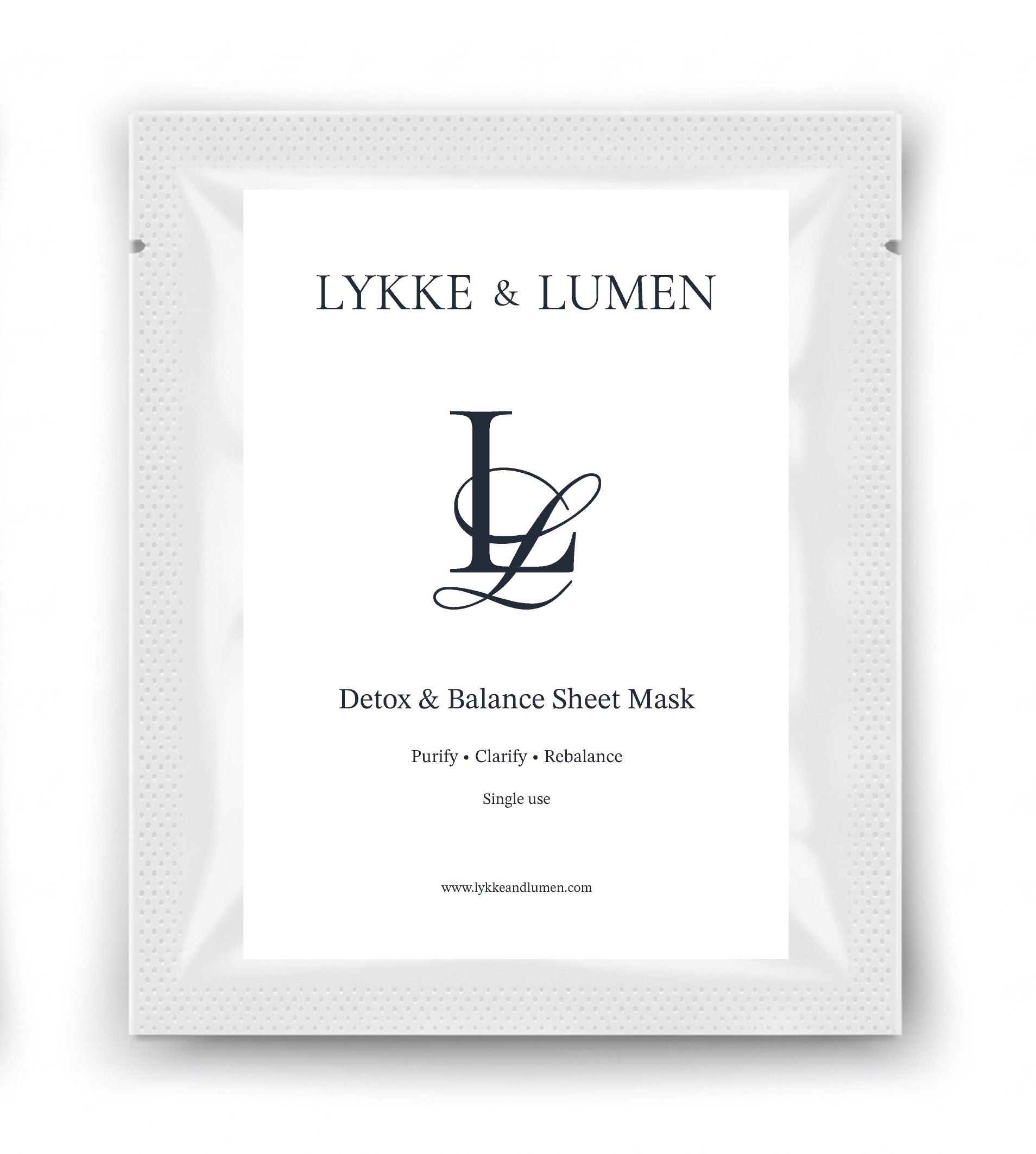Lykke & Lumen Detox & Balance Sheet Mask packaging on white background