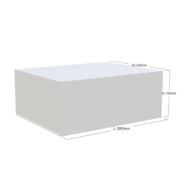 White rectangular gift box with dimensions labeled on a white background